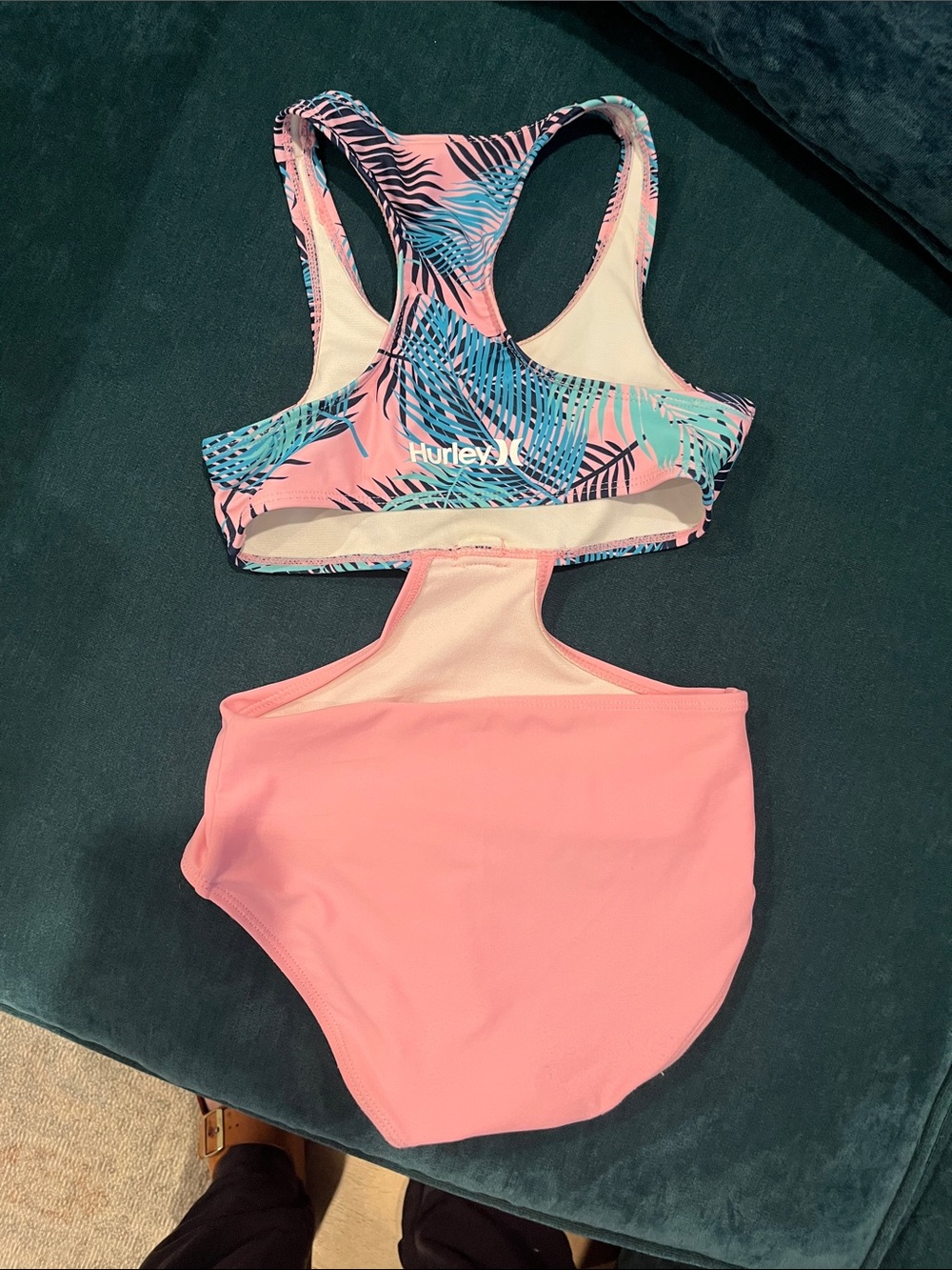 Hurley Pink & Tropical Palm Racerback One-Piece Swimsuit